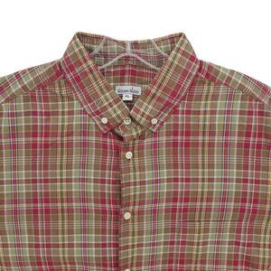 STEVEN ALAN Shirt Green Red Yellow Plaid MADE IN USA Cotton EUC Size XL